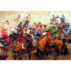 Shan Amrohvi, 30 x 42 inch, Oil on Canvas, Horse Painting, AC-SA-166